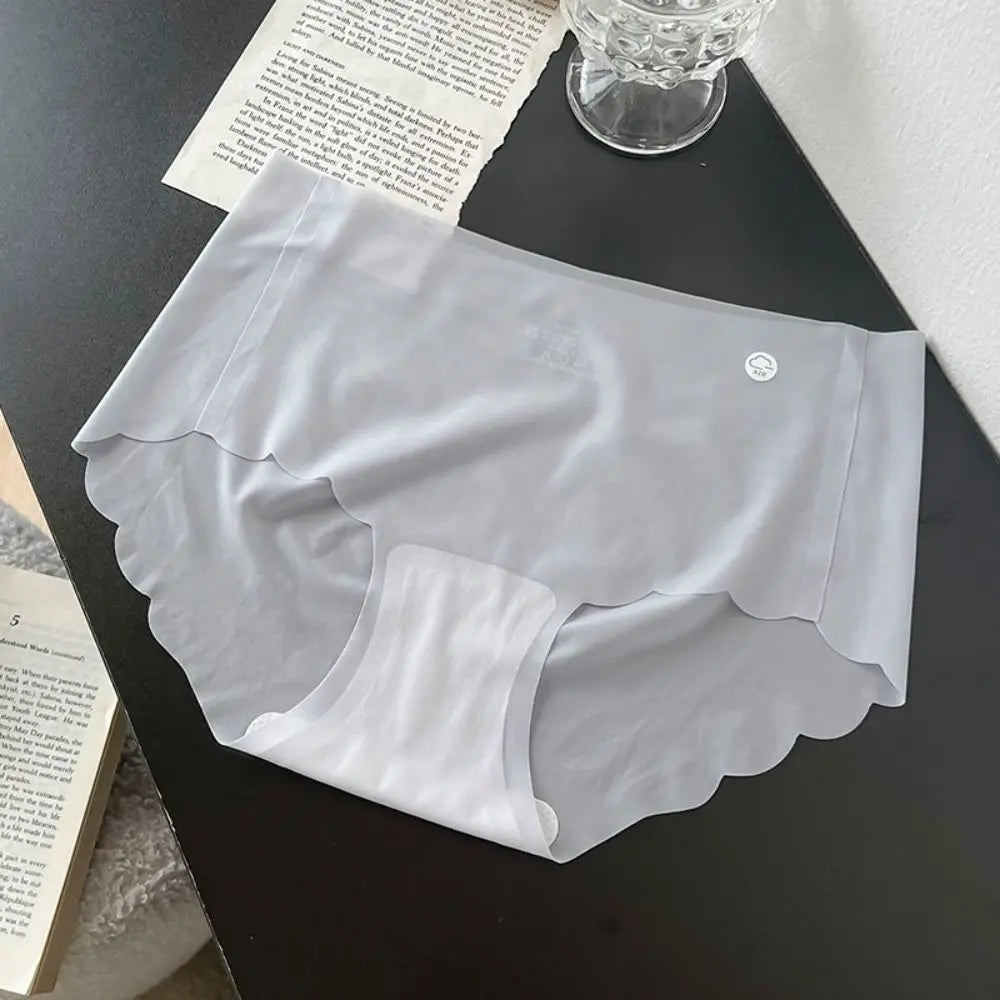Breathable Solid Color Ice Silk Panties Ultra Thin Soft Middle Waist Briefs Cotton Crotch Underwear Seamless Lingerie Daily