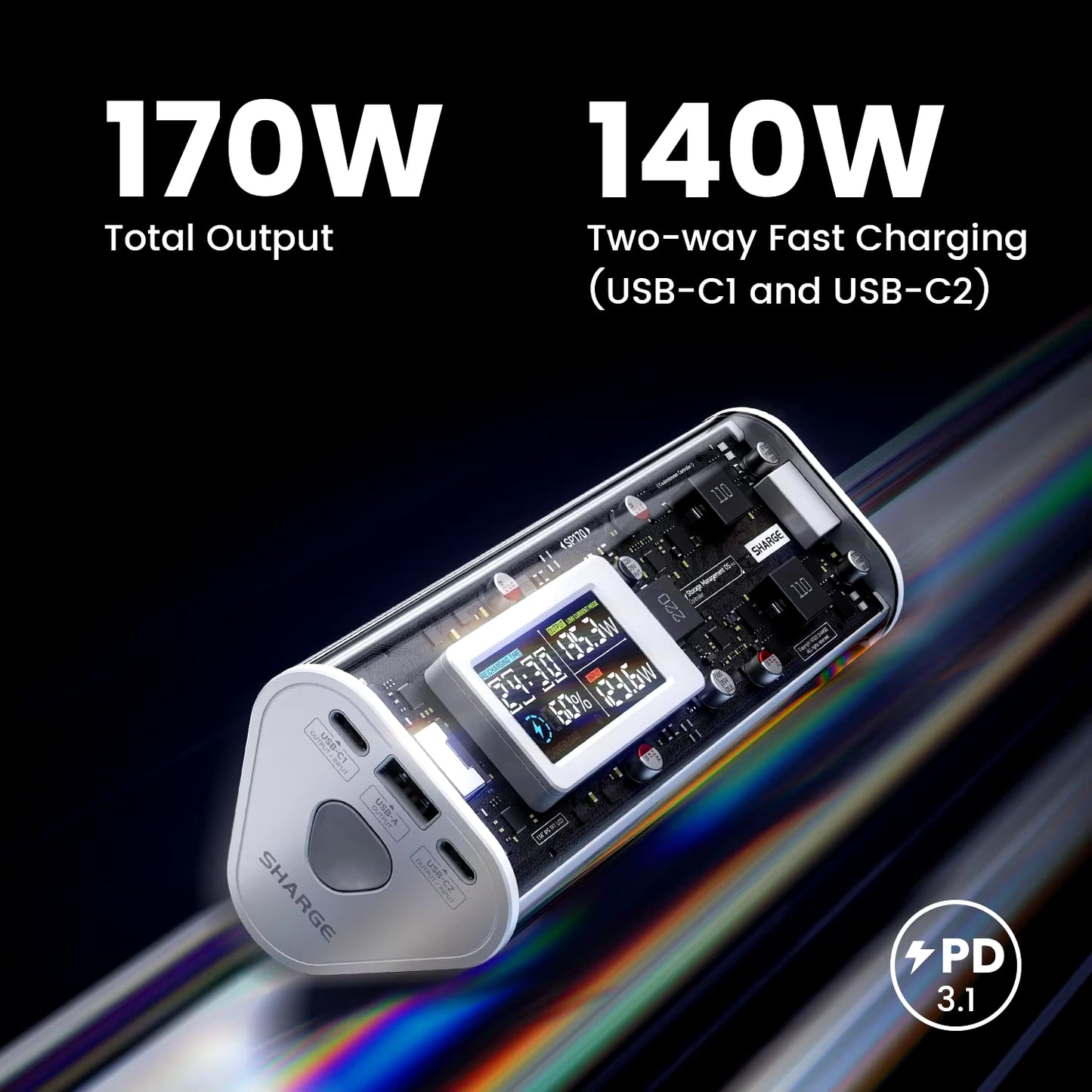 Shargeek 170W Power Bank 24000mAh with Smart Display