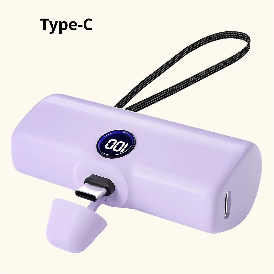 Portable Fast Charger with Built-In Cable for iPhone/Samsung