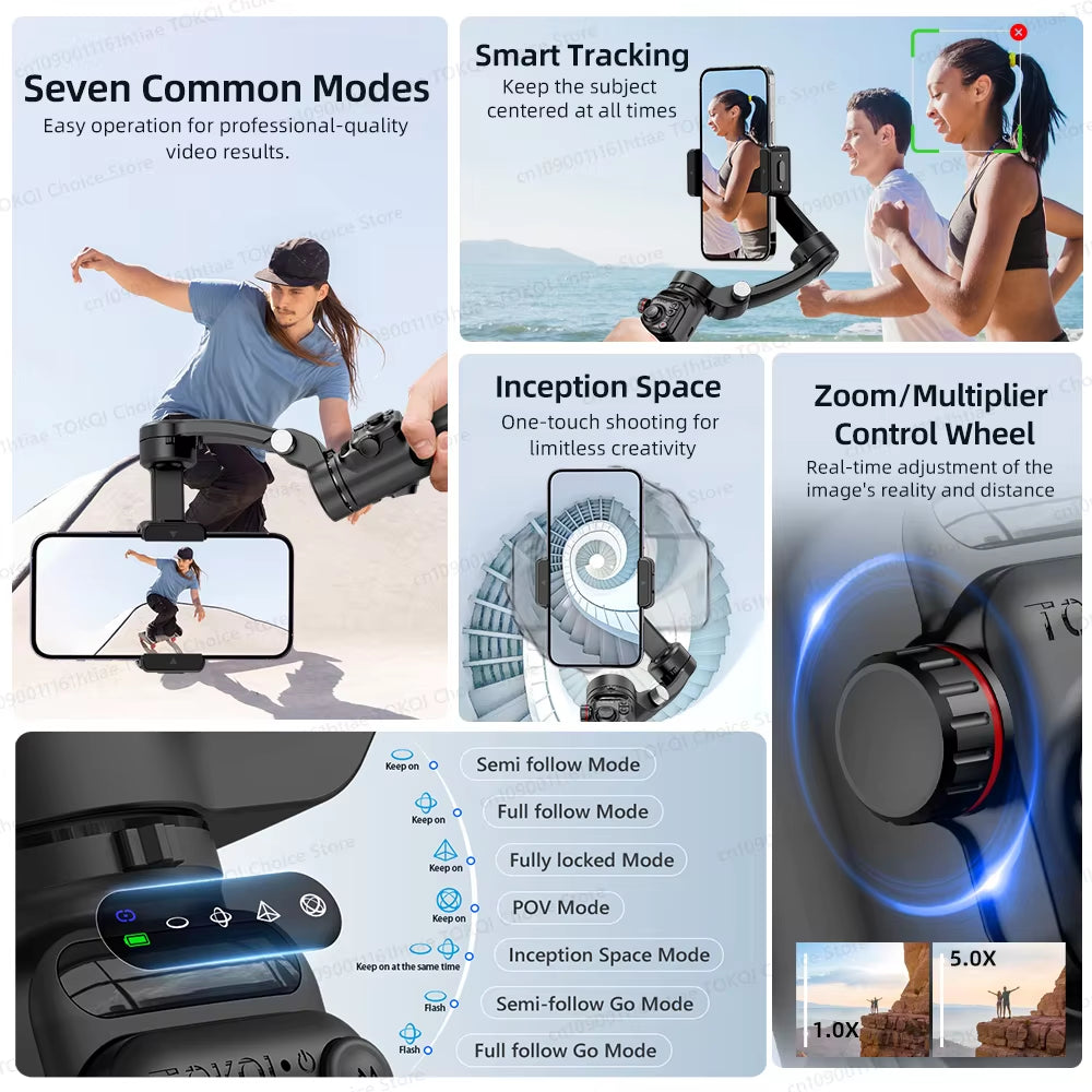 3-Axis Handheld Gimbal Stabilizer with Tripod for Smartphones