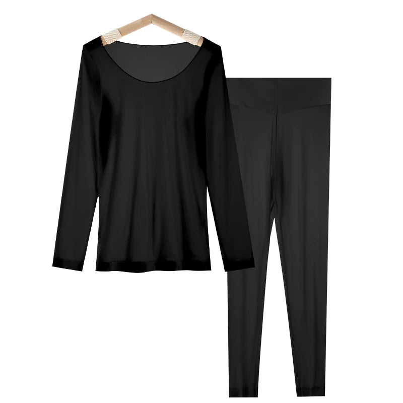 Ultra Thin Seamless Thermal Underwear Set Women First Layer Thermal Top Long Johns Fall Winter Thermo Clothing Ladies 2Pcs Suit