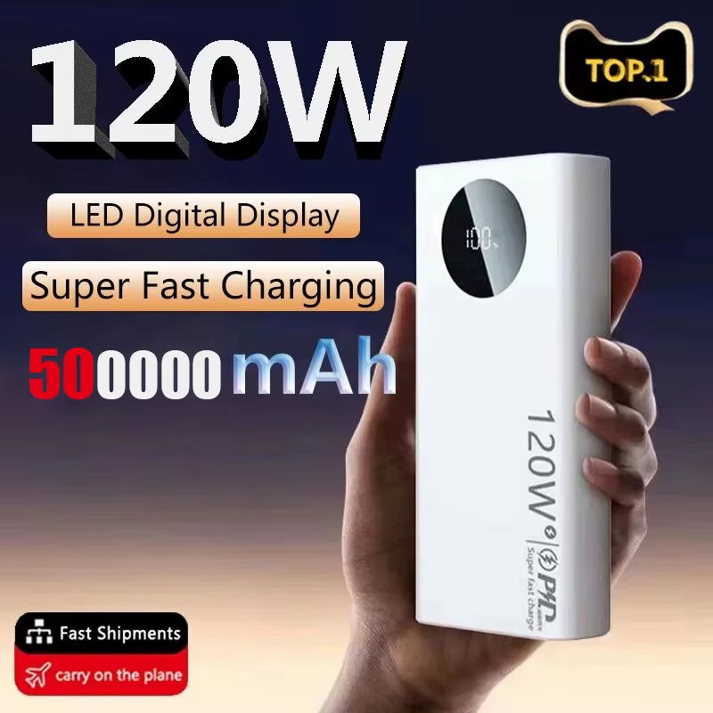 120W 50000mAh Power Bank Fast Charger for iPhone/Samsung