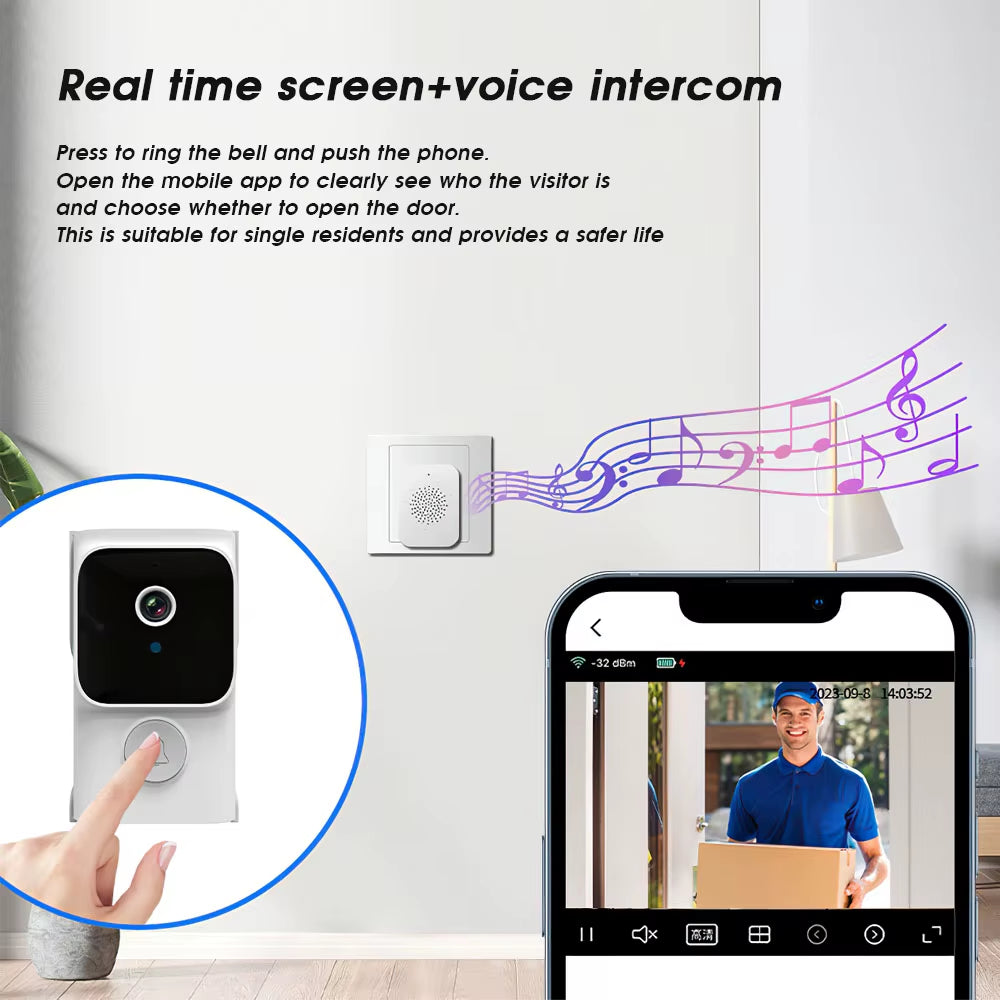 Smart Wireless Video Doorbell with Night Vision & Motion