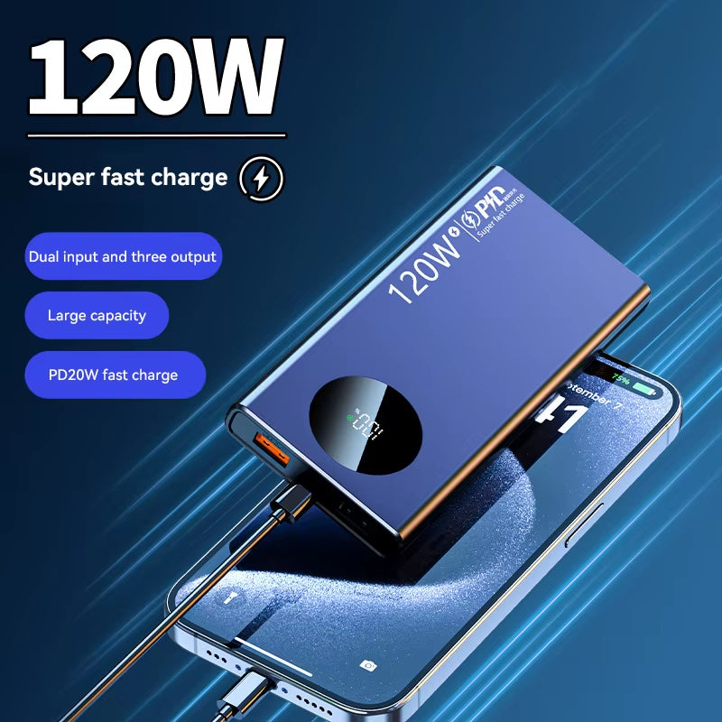 120W 50000mAh Power Bank Fast Charger for iPhone/Samsung