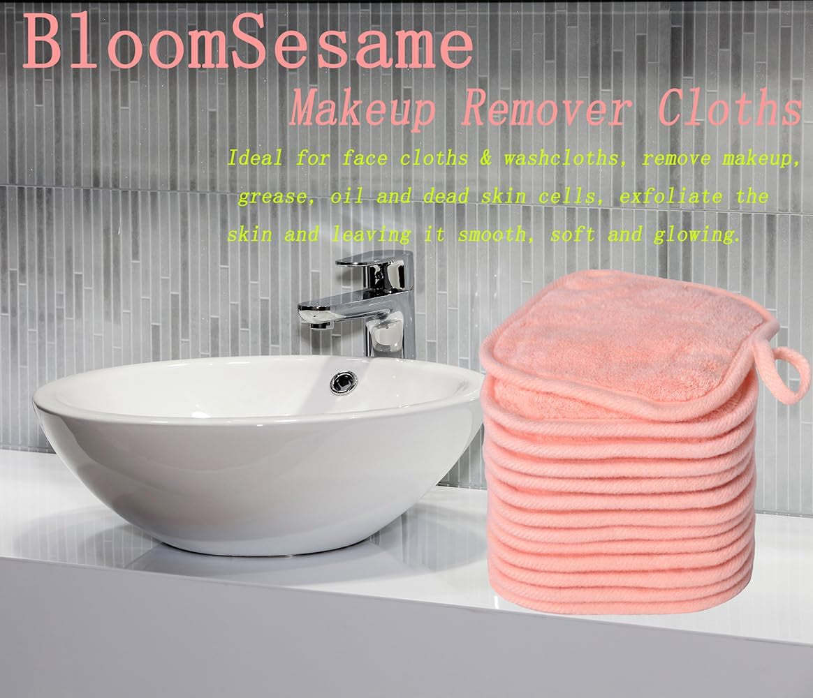 Reusable Microfiber Makeup Remover Pads - Soft Facial Cleansing Cloths for Face, Eyes, and Lips - 12 Pack (Coral)