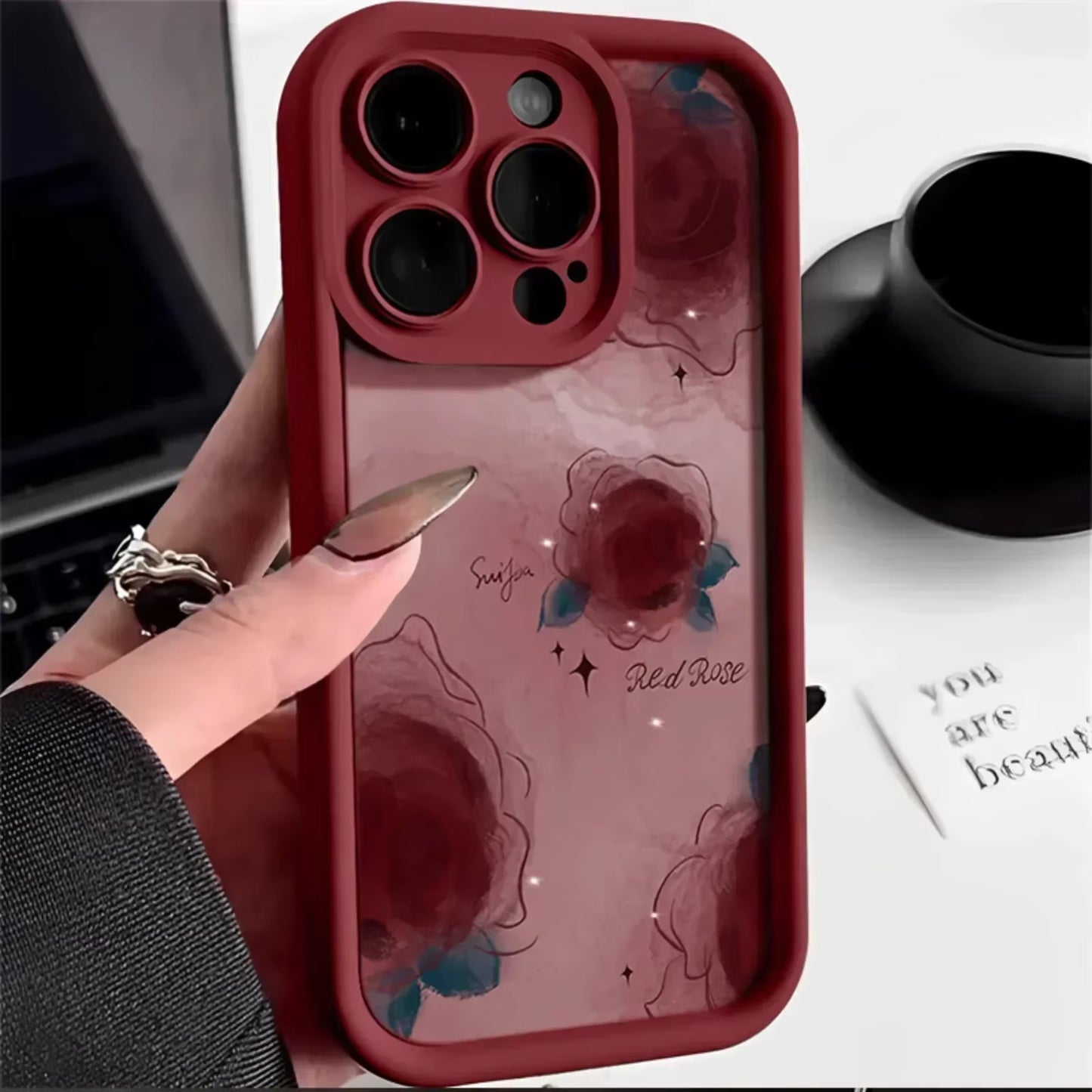 "INS Retro Halo Rose Silicone iPhone Case Shockproof Bumper"