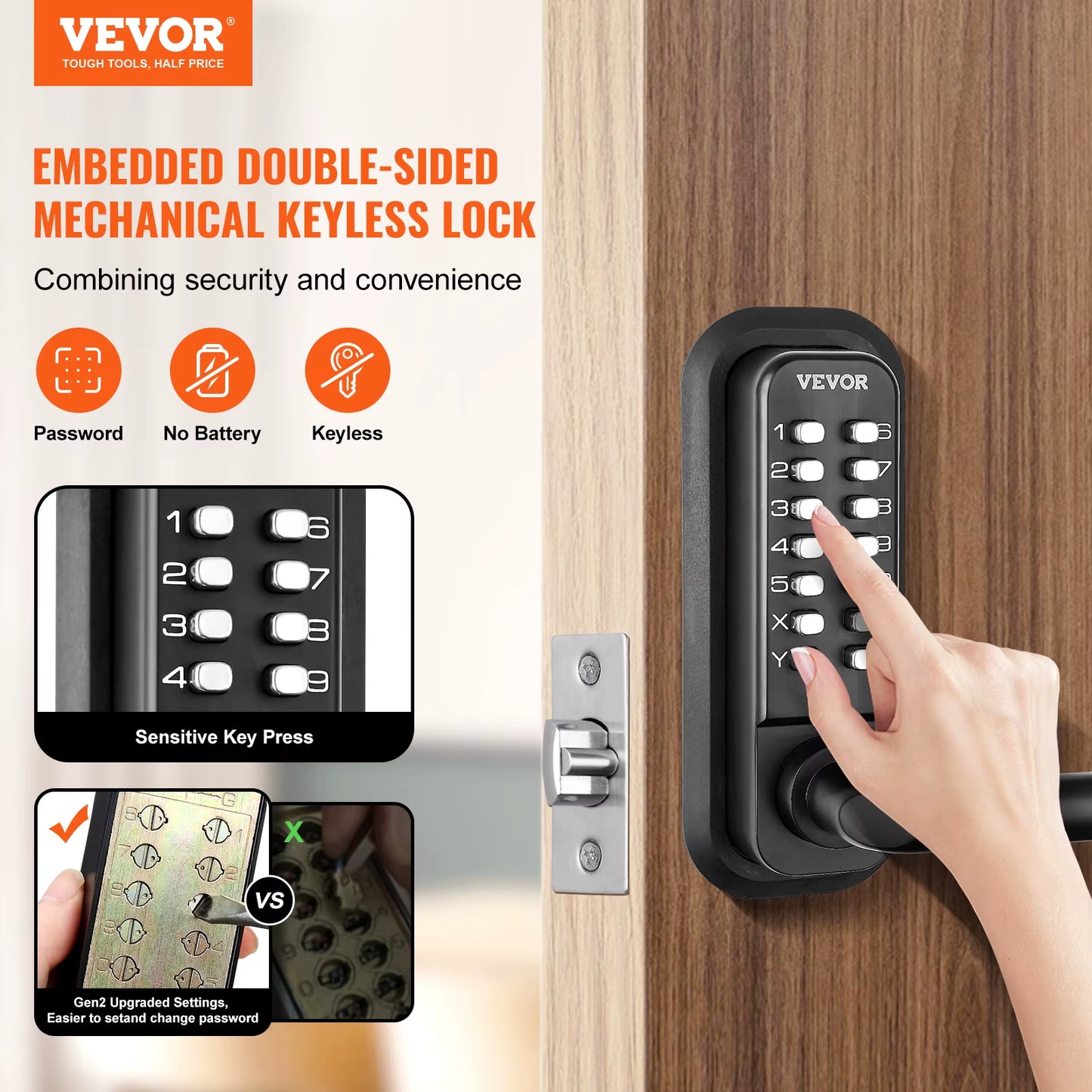 VEVOR Mechanical Keyless Entry Lock - 14 Digit Keypad & Handle