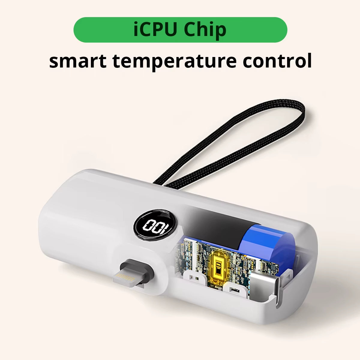Portable Fast Charger with Built-In Cable for iPhone/Samsung
