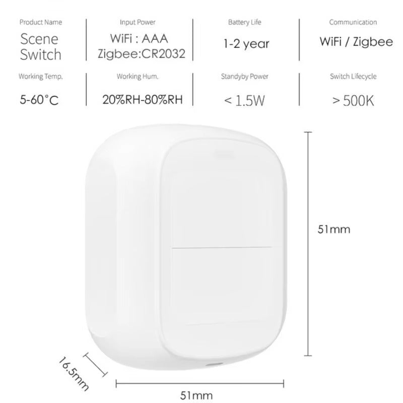 Tuya WiFi/ZigBee Wireless 4/6 Scene Switch Push Button Controller 2 Gang Battery Powered Automation Scenario Smart Life