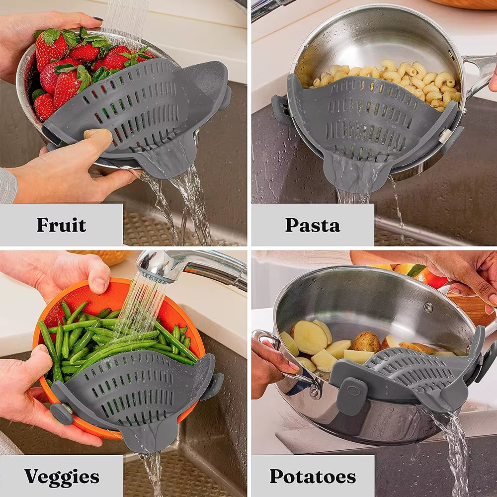 **Clip-On Silicone Kitchen Strainer for Pots & Pans**