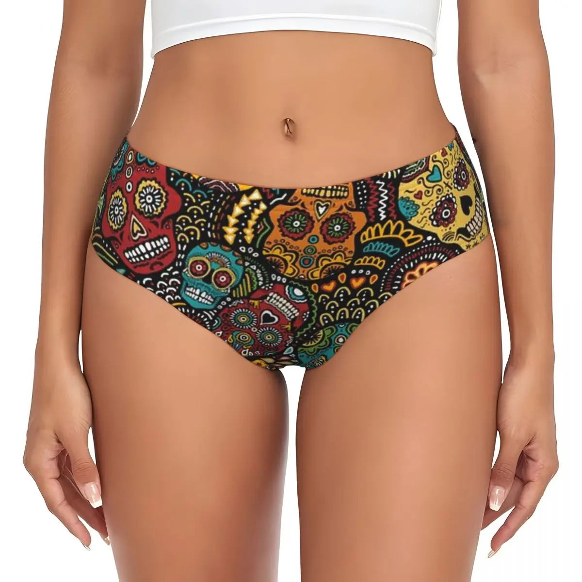 Custom Womens Day Of The Dead Gothic Panties Underwear Female Stretch Mexican Sugar Skull Briefs Underpants