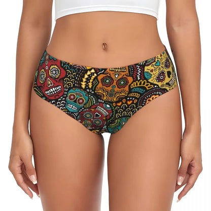 Custom Womens Day Of The Dead Gothic Panties Underwear Female Stretch Mexican Sugar Skull Briefs Underpants