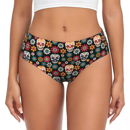 Custom Womens Day Of The Dead Gothic Panties Underwear Female Stretch Mexican Sugar Skull Briefs Underpants