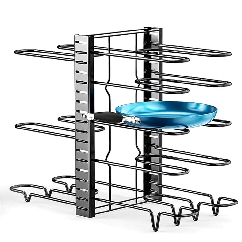 "8-Tier Adjustable Pan & Pot Organizer Rack for Kitchen"