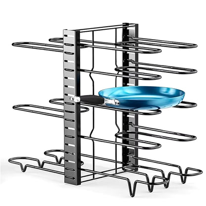 "8-Tier Adjustable Pan & Pot Organizer Rack for Kitchen"