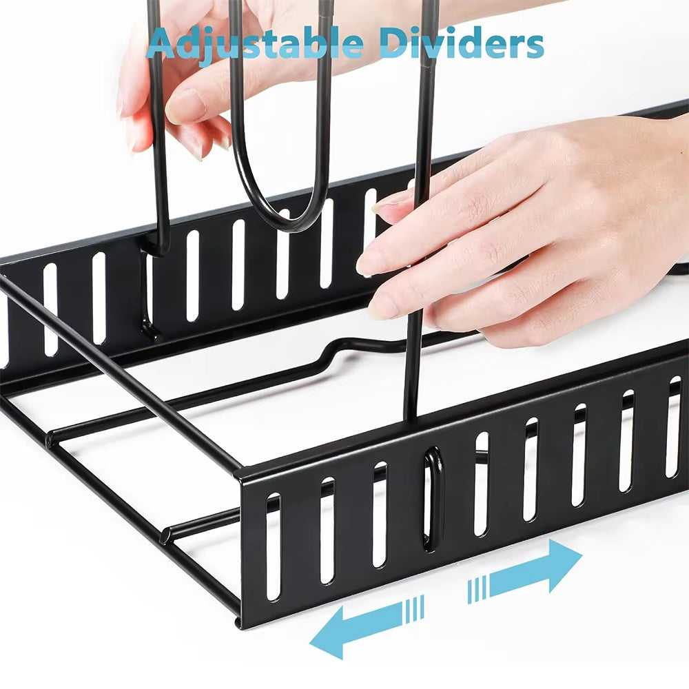 "8-Tier Adjustable Pan & Pot Organizer Rack for Kitchen"