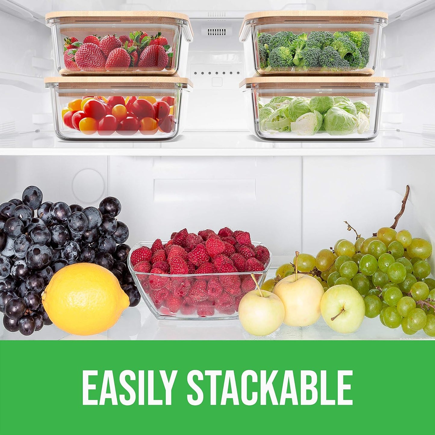 4-Pack Glass Food Storage Containers with Bamboo Lids – BPA Free