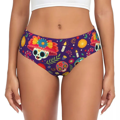 Custom Womens Day Of The Dead Gothic Panties Underwear Female Stretch Mexican Sugar Skull Briefs Underpants