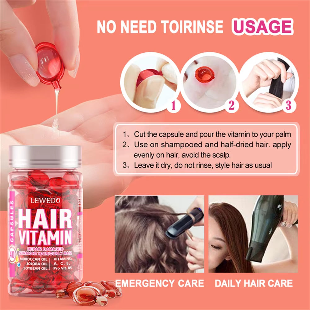 40Pcs Vitamin Hair Care Oil Capsules, Anti-Frizz & Repair