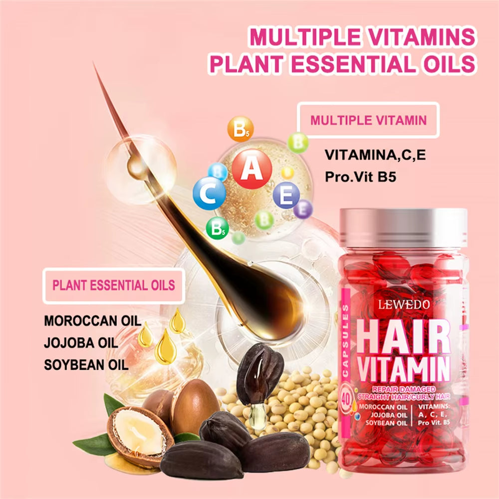 40Pcs Vitamin Hair Care Oil Capsules, Anti-Frizz & Repair