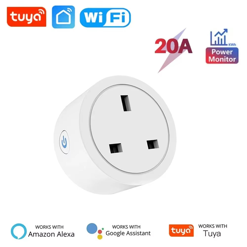 20A TUYA UK Smart Plug WiFi, Power Monitor, Alexa/Google