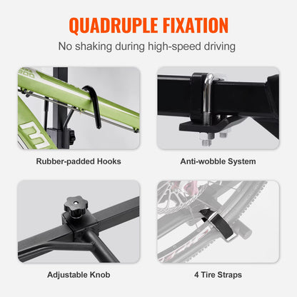 VEVOR 2-Bike Hitch Mount Rack 80LBS Max Capacity for Car