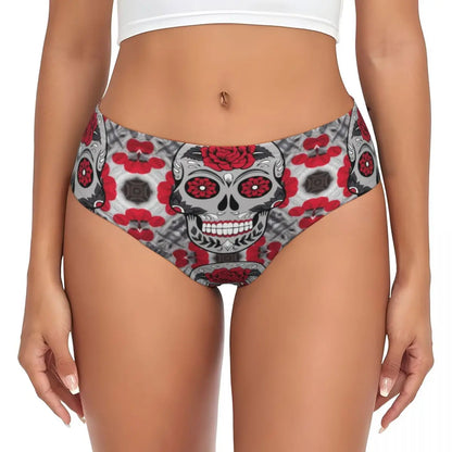 Custom Womens Day Of The Dead Gothic Panties Underwear Female Stretch Mexican Sugar Skull Briefs Underpants