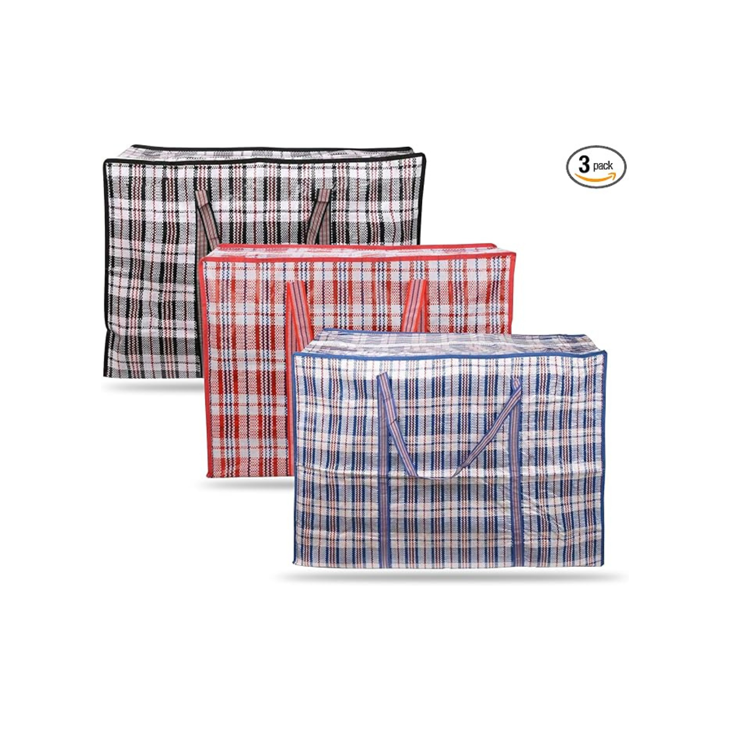 3-Pack Large Heavy Duty Laundry Bags with Zips & Handles