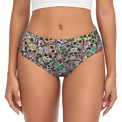Custom Womens Day Of The Dead Gothic Panties Underwear Female Stretch Mexican Sugar Skull Briefs Underpants