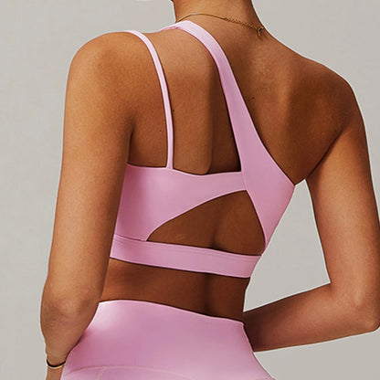 Oblique Shoulder Yoga Bra Women's Beautiful Back Gym Sports Underwear Hollow out Back Running Fitness Vest Push Up Workout Top