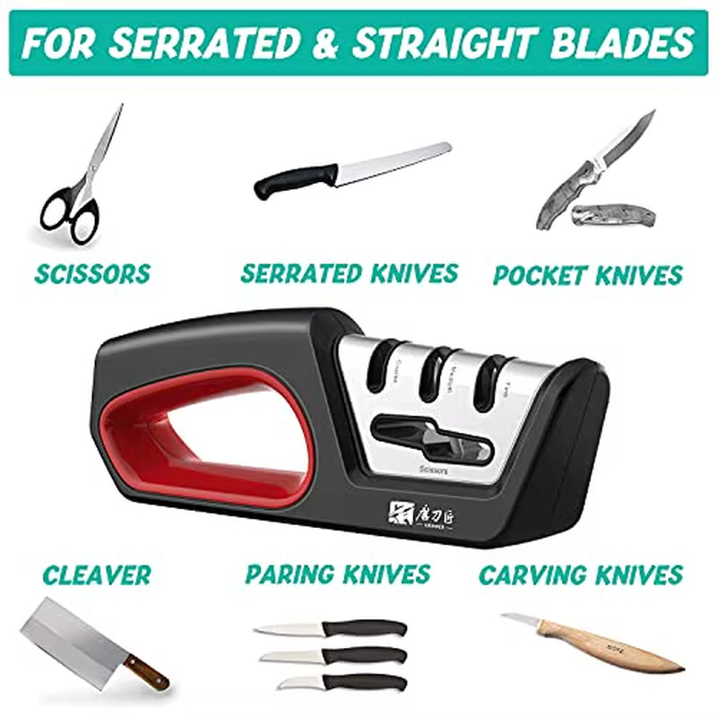 4-in-1 Kitchen Sharpener for Knives & Scissors - Diamond Steel
