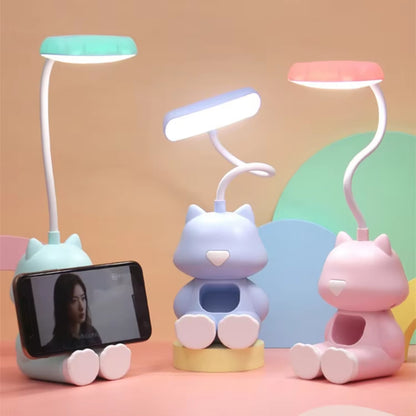 Creative Cat Desk Lamp with Phone Holder & Adjustable Colors