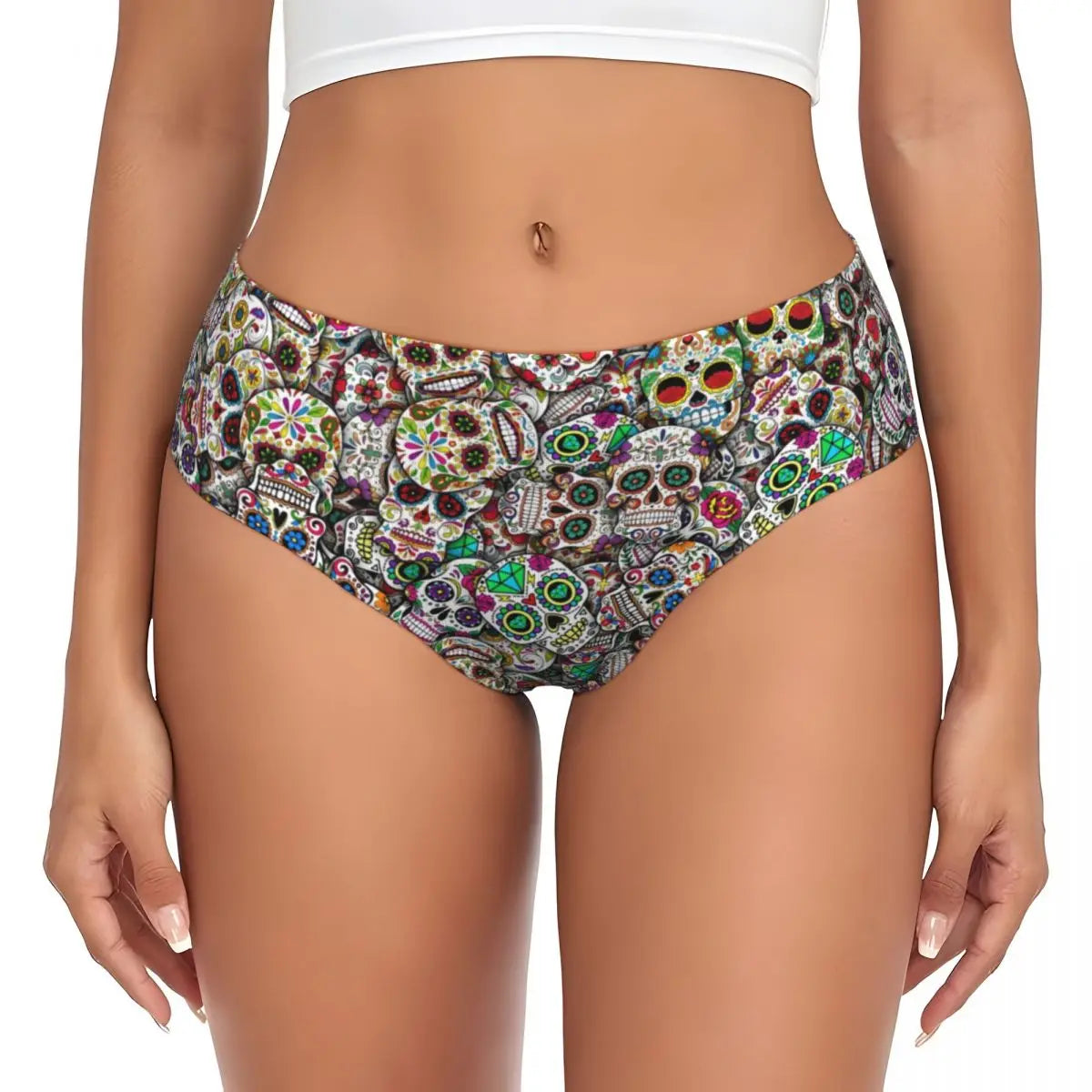 Custom Womens Day Of The Dead Gothic Panties Underwear Female Stretch Mexican Sugar Skull Briefs Underpants