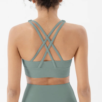 New Cross Back Nylon Yoga Top Women Sports Bra Quick Dry Workout Fitness Bra For Women Gym Running Breathable Underwear 25 Color