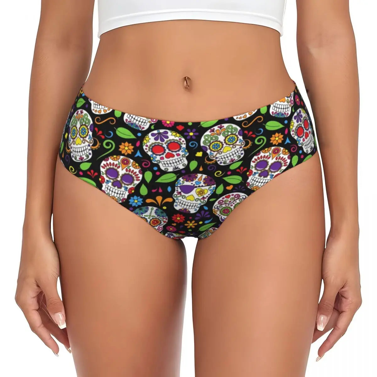 Custom Womens Day Of The Dead Gothic Panties Underwear Female Stretch Mexican Sugar Skull Briefs Underpants