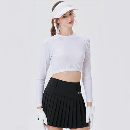 Blktee Summer Golf Clothing Women Sun Protection Golf Shirts Breathable Cropped Tops Underwear Ice Silk Bottoming Shirt UV-proof