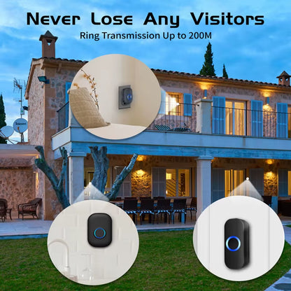 Wireless 433MHz Doorbell 200M Range, 38 Songs, Waterproof