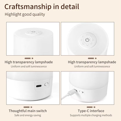 USB LED Touch Night Lamp with Remote, 3 Colors, Rechargeable