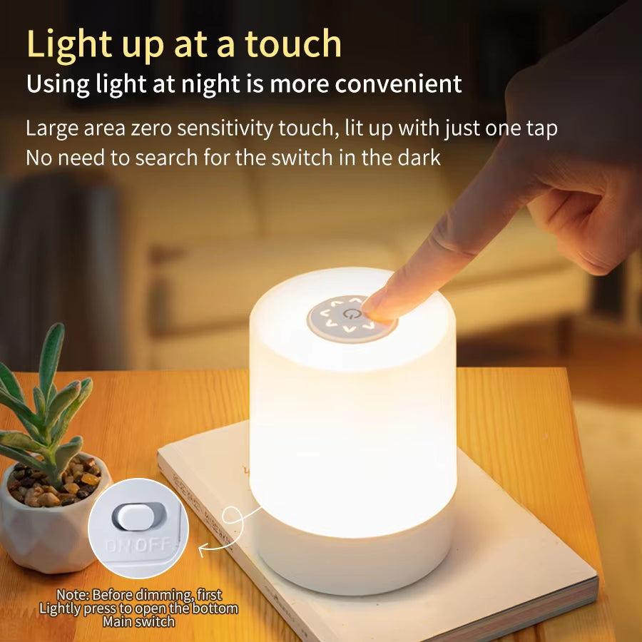USB LED Touch Night Lamp with Remote, 3 Colors, Rechargeable