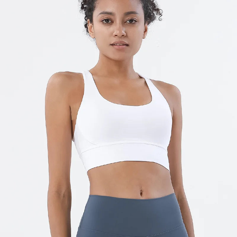 New Cross Back Nylon Yoga Top Women Sports Bra Quick Dry Workout Fitness Bra For Women Gym Running Breathable Underwear 25 Color