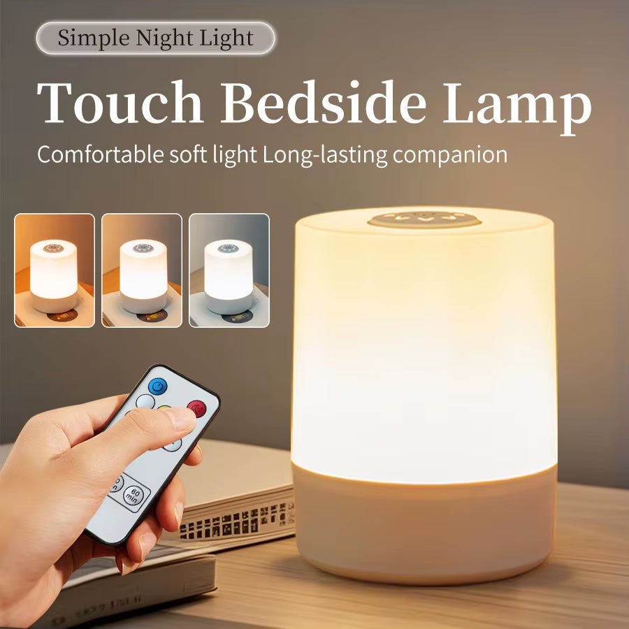 USB LED Touch Night Lamp with Remote, 3 Colors, Rechargeable
