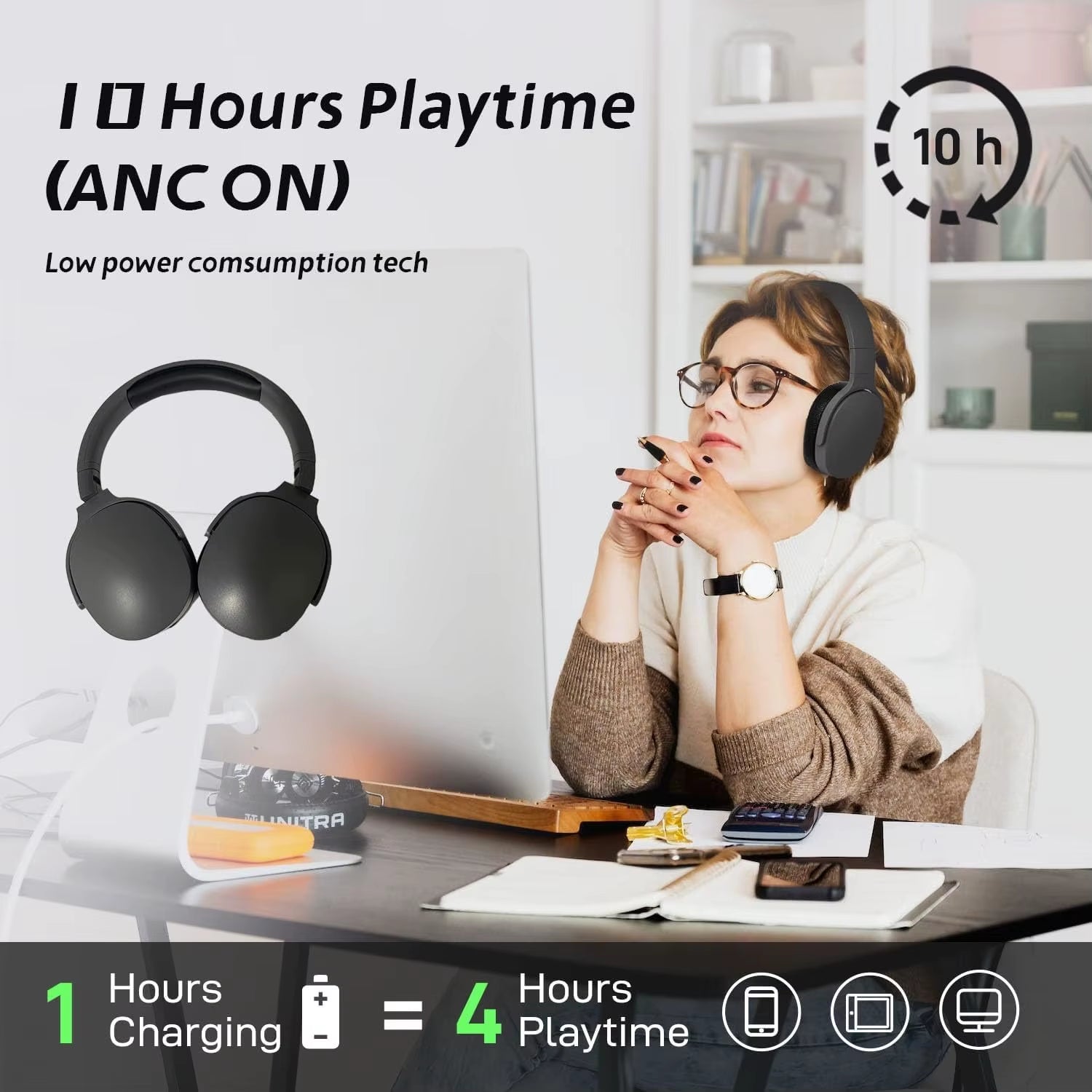 P2961 Wireless Bluetooth 5.3 Over-Ear Headphones with Mic