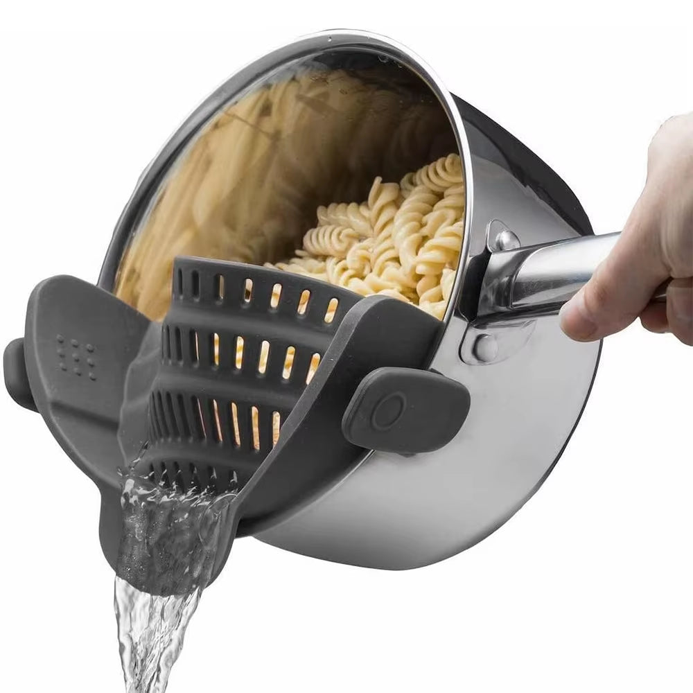 **Clip-On Silicone Kitchen Strainer for Pots & Pans**