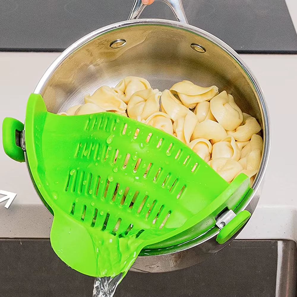 **Clip-On Silicone Kitchen Strainer for Pots & Pans**