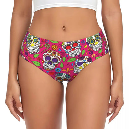 Custom Womens Day Of The Dead Gothic Panties Underwear Female Stretch Mexican Sugar Skull Briefs Underpants