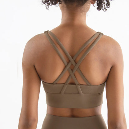 New Cross Back Nylon Yoga Top Women Sports Bra Quick Dry Workout Fitness Bra For Women Gym Running Breathable Underwear 25 Color