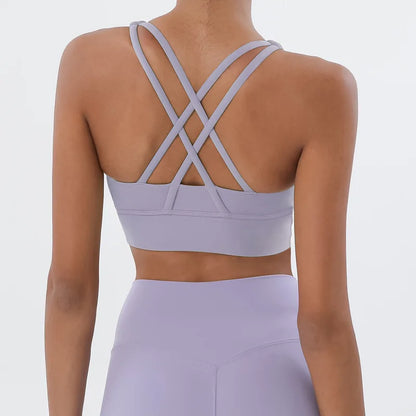 New Cross Back Nylon Yoga Top Women Sports Bra Quick Dry Workout Fitness Bra For Women Gym Running Breathable Underwear 25 Color