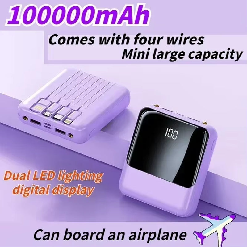 100000mAh 4-Wire Power Bank, Fast Charging, Ultra-Thin