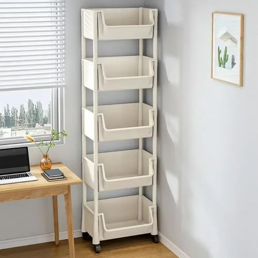 "Trolley Bookshelf & Narrow Storage Rack for Kitchen & Bathroom"