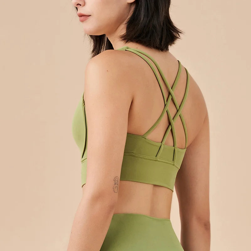 New Cross Back Nylon Yoga Top Women Sports Bra Quick Dry Workout Fitness Bra For Women Gym Running Breathable Underwear 25 Color